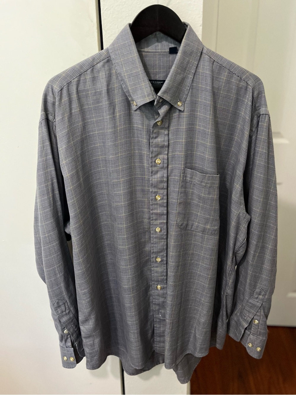 Burberry Gray Blue Plaid Button-Down Shirt